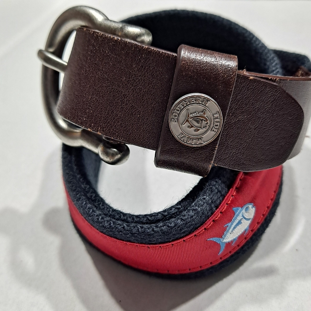 Southern Tide Blue Tuna Fish Fabric Belt